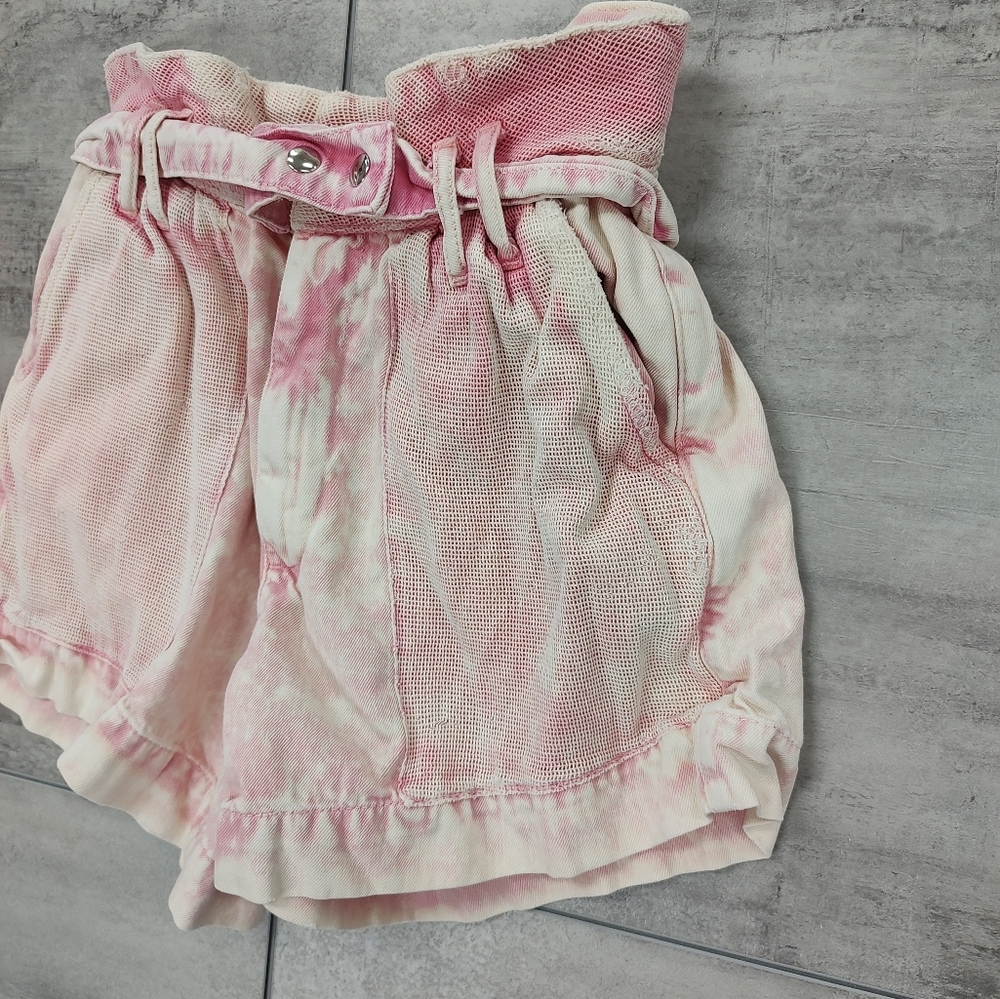 Free People Women's Olivia Pink Acid Wash Distressed Paper bag Shorts Size 27 - Picture 3 of 11